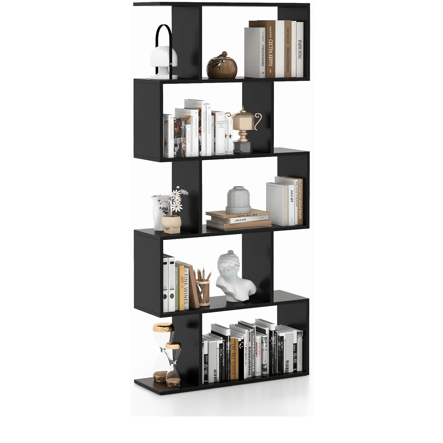 Bookcase, shelf with 5 levels, wooden standing shelf, office shelf, storage shelf, room divider shelf for living room, bedroom, office