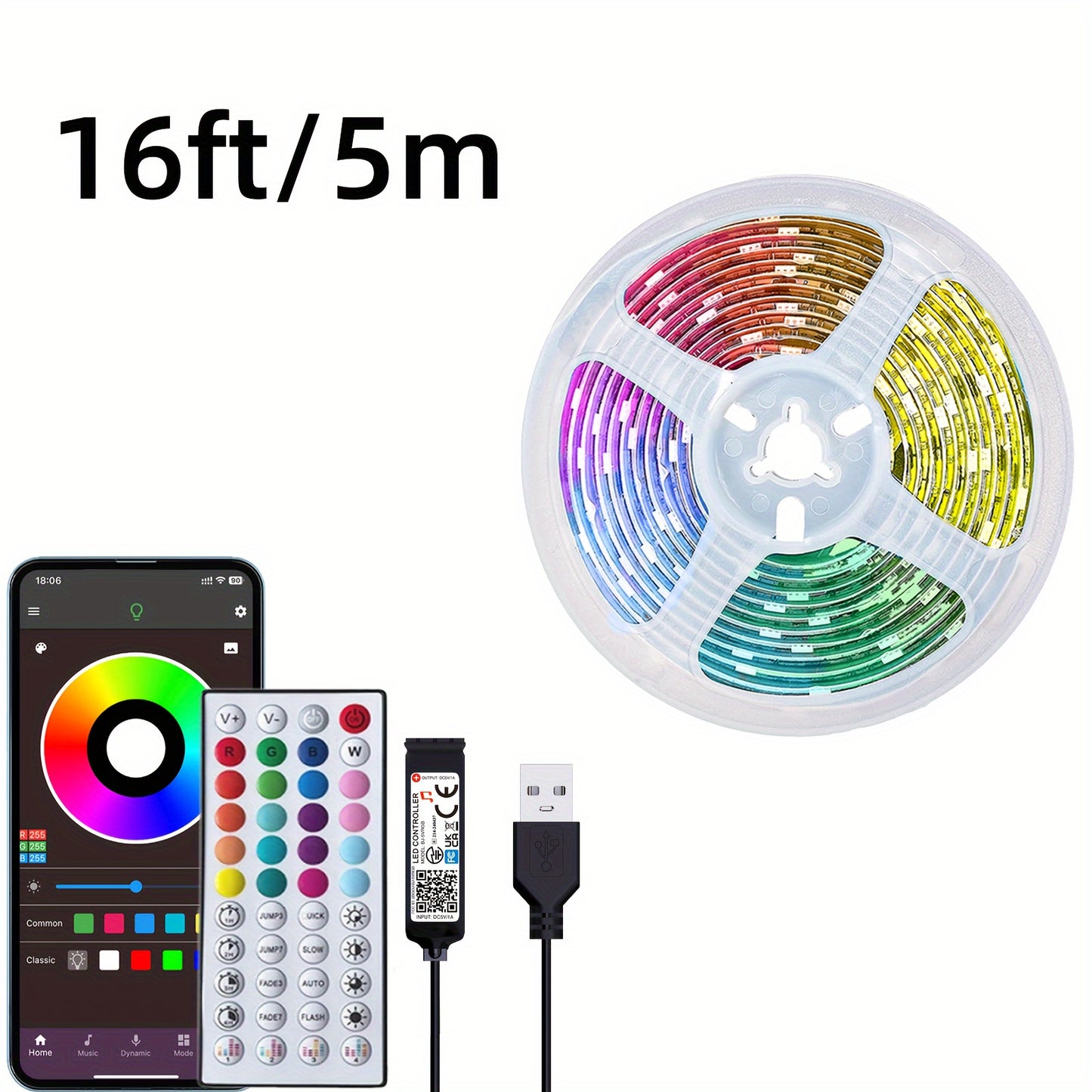 Music-Synced LED Strip Lights 4.88meter-30.48meter - Color Changing, App & Remote Control, Adjustable Brightness, Timer Setting, Cut-to-Fit for Bedroom, Living Room, Gaming Area & More