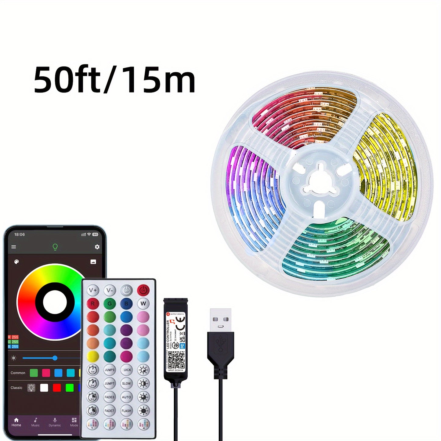 Music-Synced LED Strip Lights 4.88meter-30.48meter - Color Changing, App & Remote Control, Adjustable Brightness, Timer Setting, Cut-to-Fit for Bedroom, Living Room, Gaming Area & More