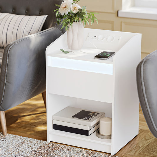 1Pc Hzuaneri Modern Multifunctional Nightstand - Hardwood & Artificial Board Side