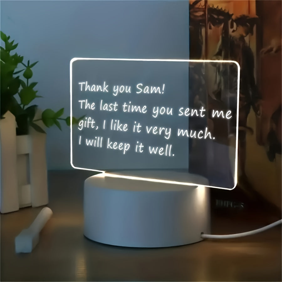 USB-Powered LED Message Board Night Light with Stylus - Creative Warm White Base for Room or Living Room Decor