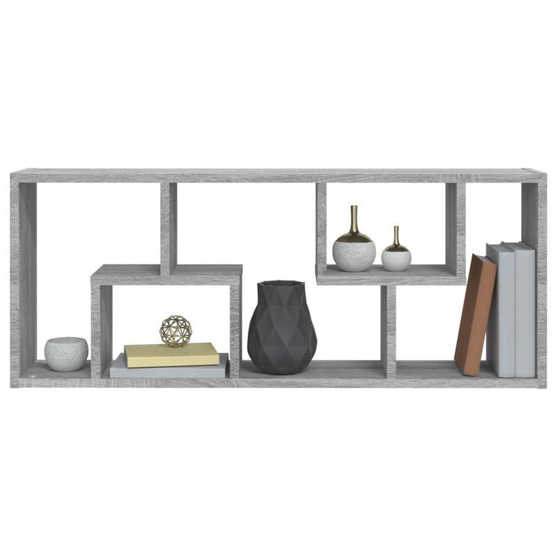 Contemporary Wooden Floating Wall Shelf with Storage – Modern Geometric Wall-Mount Shelving Unit for Living Room, Bedroom, Office – Versatile & Decorative Sonoma Grey Wood Hanging Display Shelves