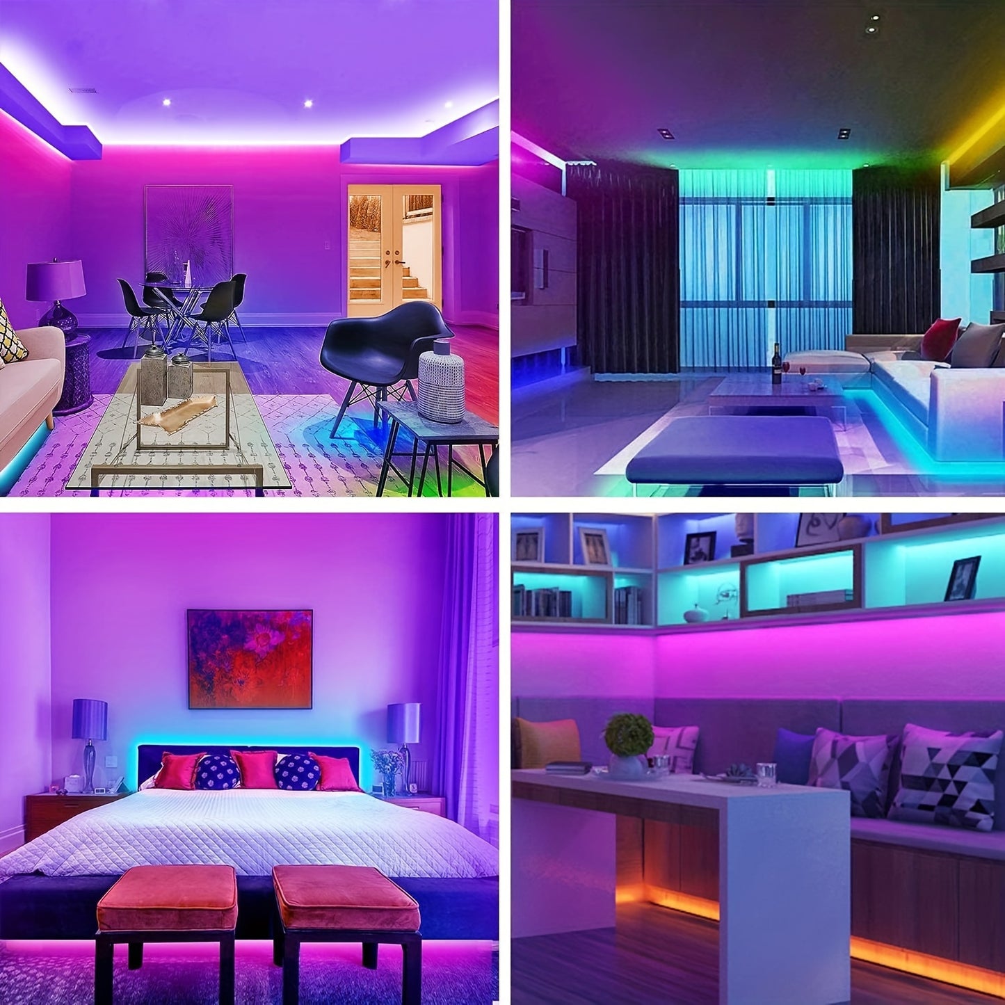 Music-Synced LED Strip Lights 4.88meter-30.48meter - Color Changing, App & Remote Control, Adjustable Brightness, Timer Setting, Cut-to-Fit for Bedroom, Living Room, Gaming Area & More