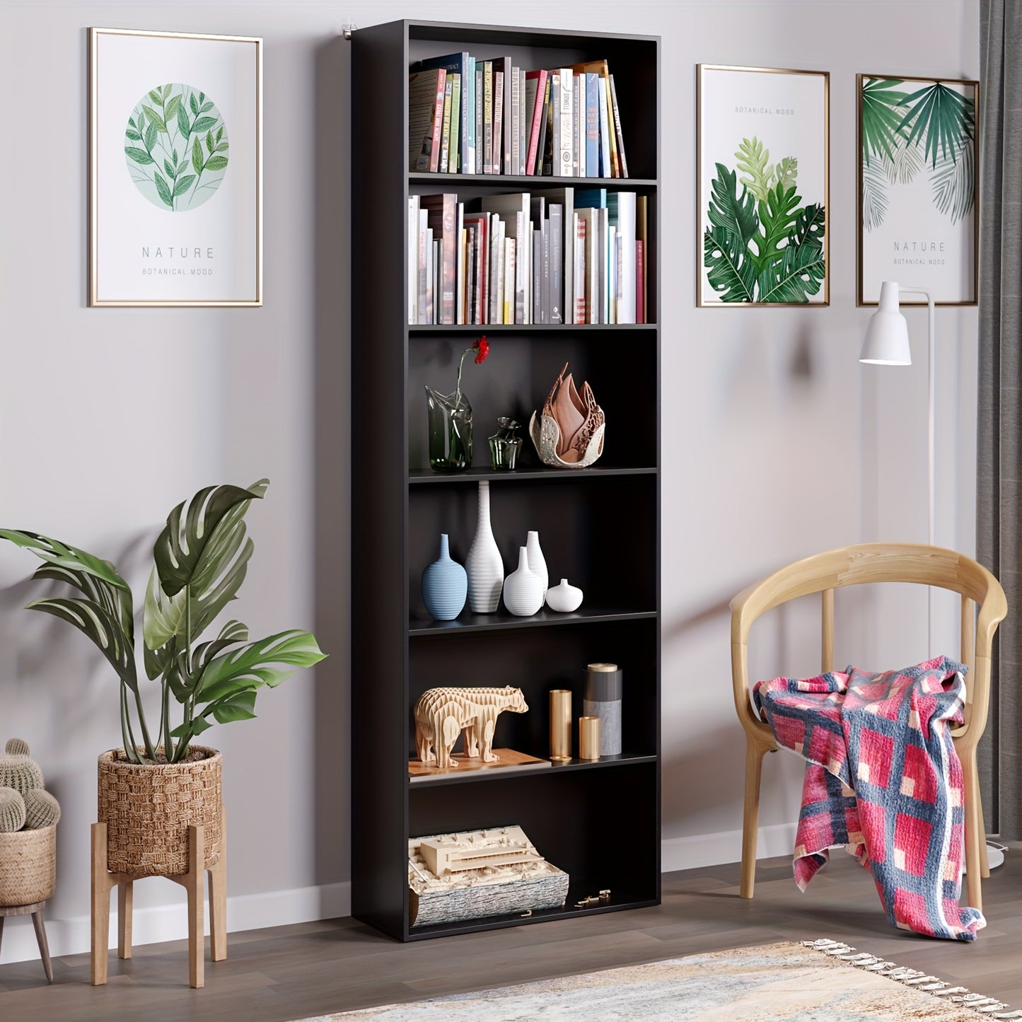 Kealive Bookcase, Bookcase, Wooden Shelf, 6 Tiers, For Office, Living Room, Study