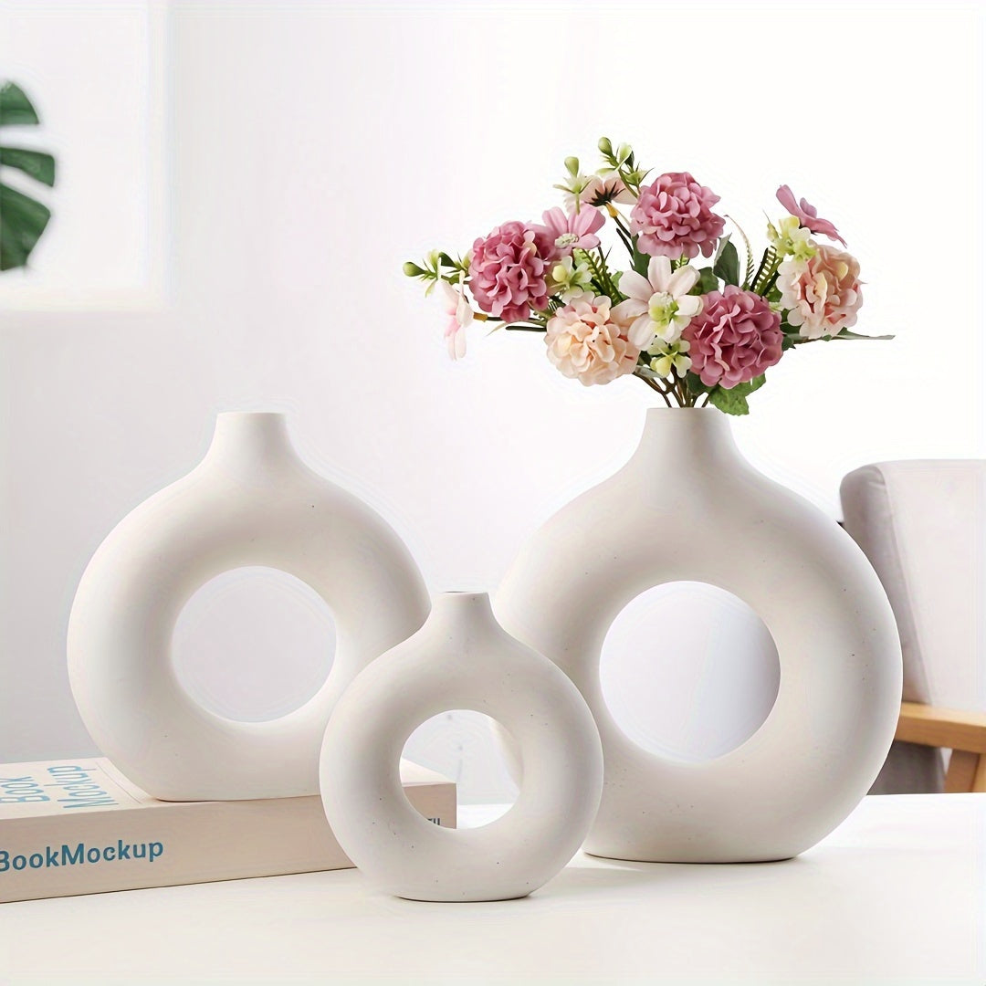 Boho-Chic O-Shaped Donut Vase - Creative Plastic Decorative Flower Holder for Bedroom & Living Room, Home Decor Accent