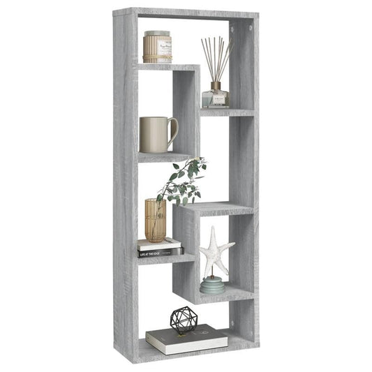 Contemporary Wooden Floating Wall Shelf with Storage – Modern Geometric Wall-Mount Shelving Unit for Living Room, Bedroom, Office – Versatile & Decorative Sonoma Grey Wood Hanging Display Shelves