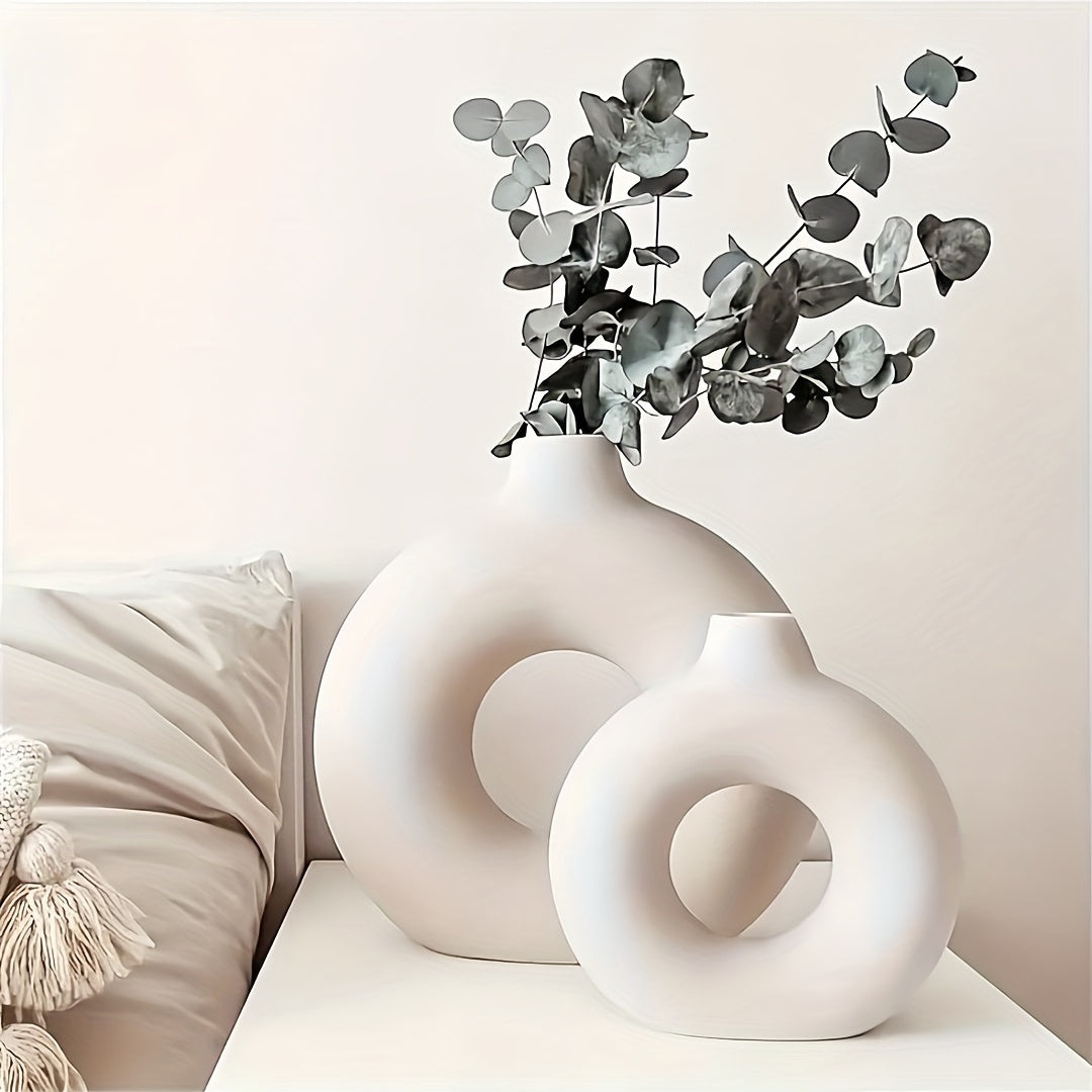 Boho-Chic O-Shaped Donut Vase - Creative Plastic Decorative Flower Holder for Bedroom & Living Room, Home Decor Accent