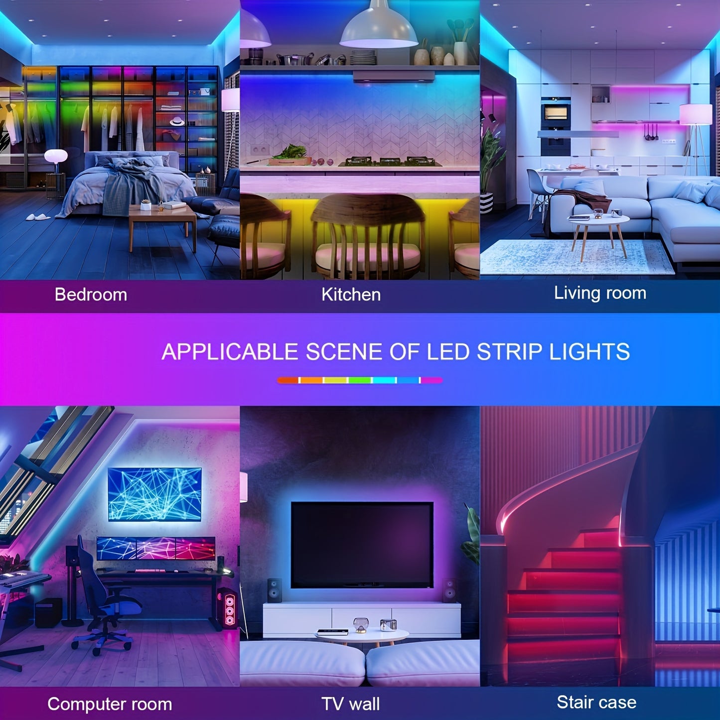 Music-Synced LED Strip Lights 4.88meter-30.48meter - Color Changing, App & Remote Control, Adjustable Brightness, Timer Setting, Cut-to-Fit for Bedroom, Living Room, Gaming Area & More