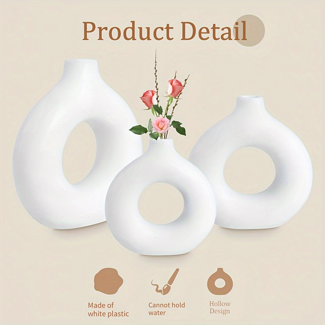 Boho-Chic O-Shaped Donut Vase - Creative Plastic Decorative Flower Holder for Bedroom & Living Room, Home Decor Accent