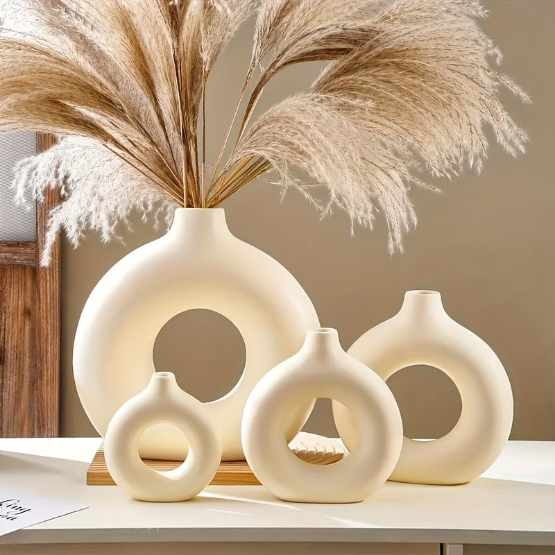 Boho-Chic O-Shaped Donut Vase - Creative Plastic Decorative Flower Holder for Bedroom & Living Room, Home Decor Accent