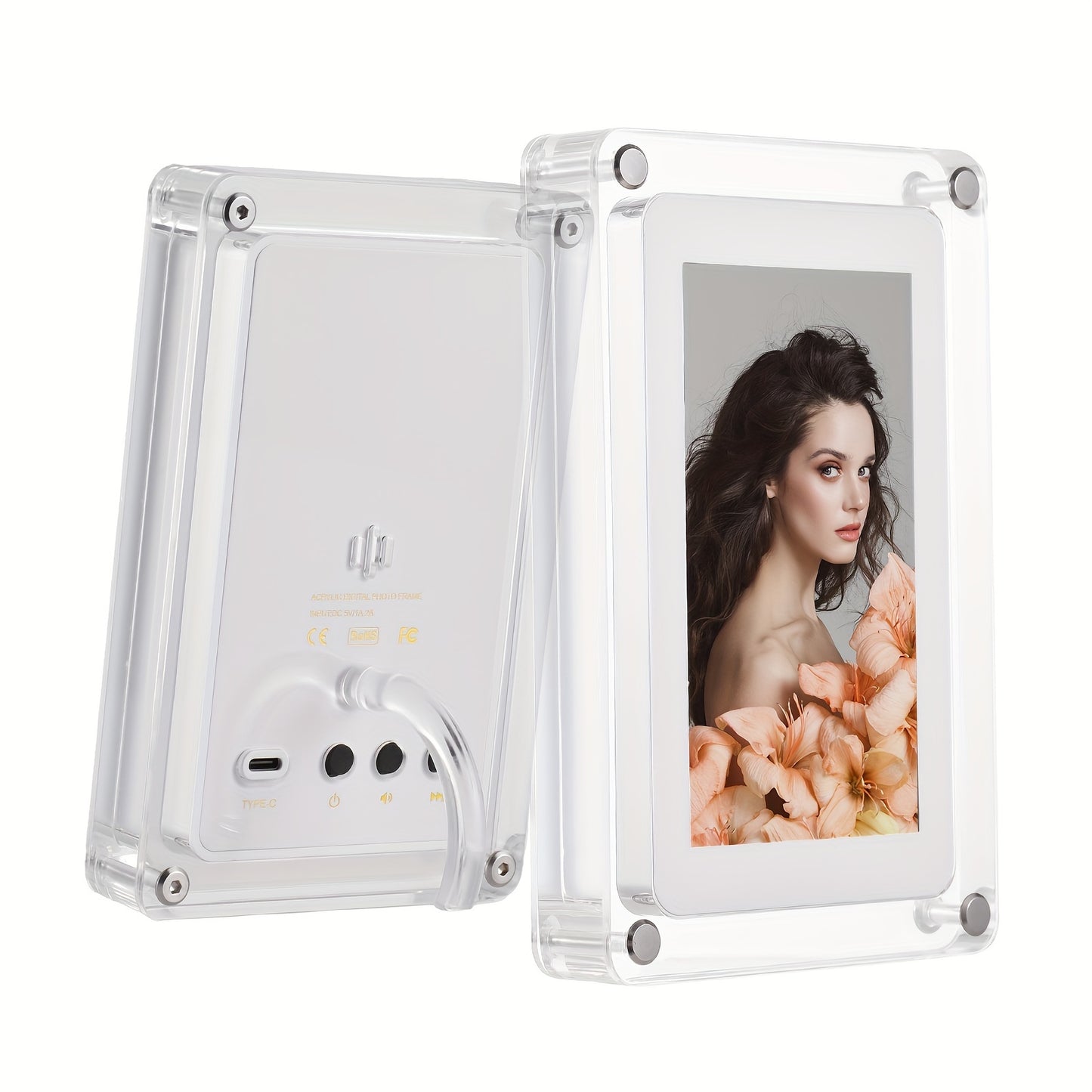 5-inch acrylic digital photo frame Can play pictures, music and videos Support automatic picture rotation function Comes with 8GB memory