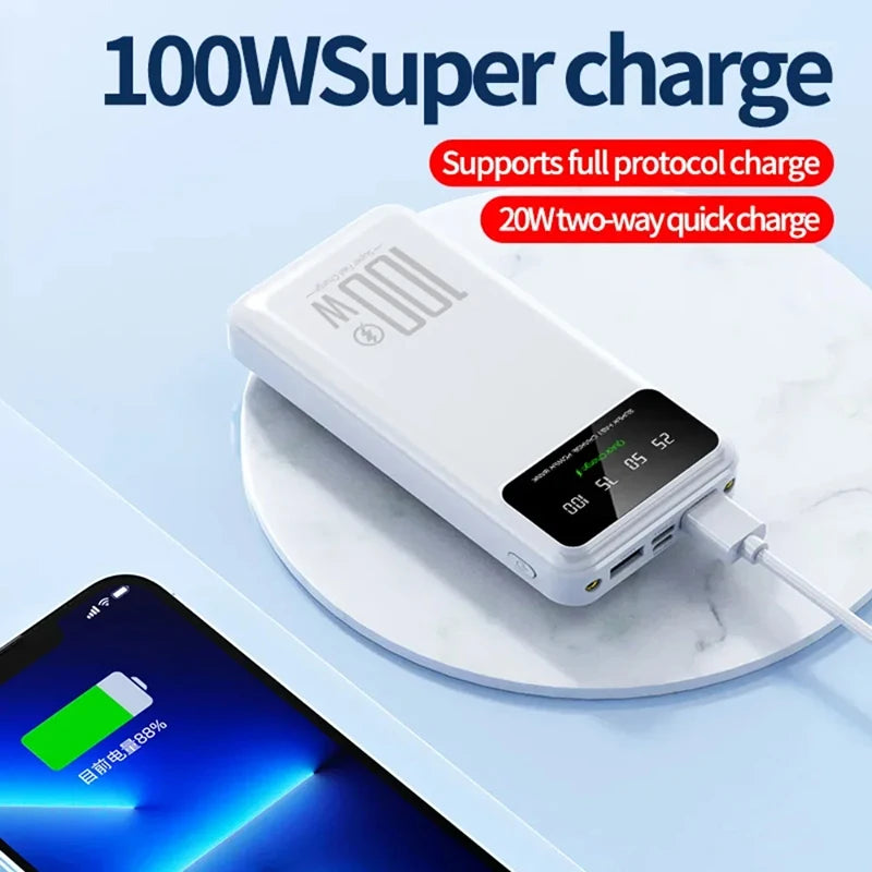 50000mAh Portable High Capacity 100W Quick Charging Power Bank External Battery Pack Mobile Power For iPhone Huawei Samsung