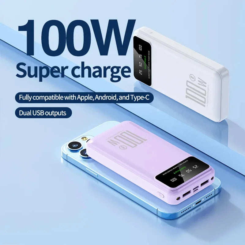 50000mAh Portable High Capacity 100W Quick Charging Power Bank External Battery Pack Mobile Power For iPhone Huawei Samsung