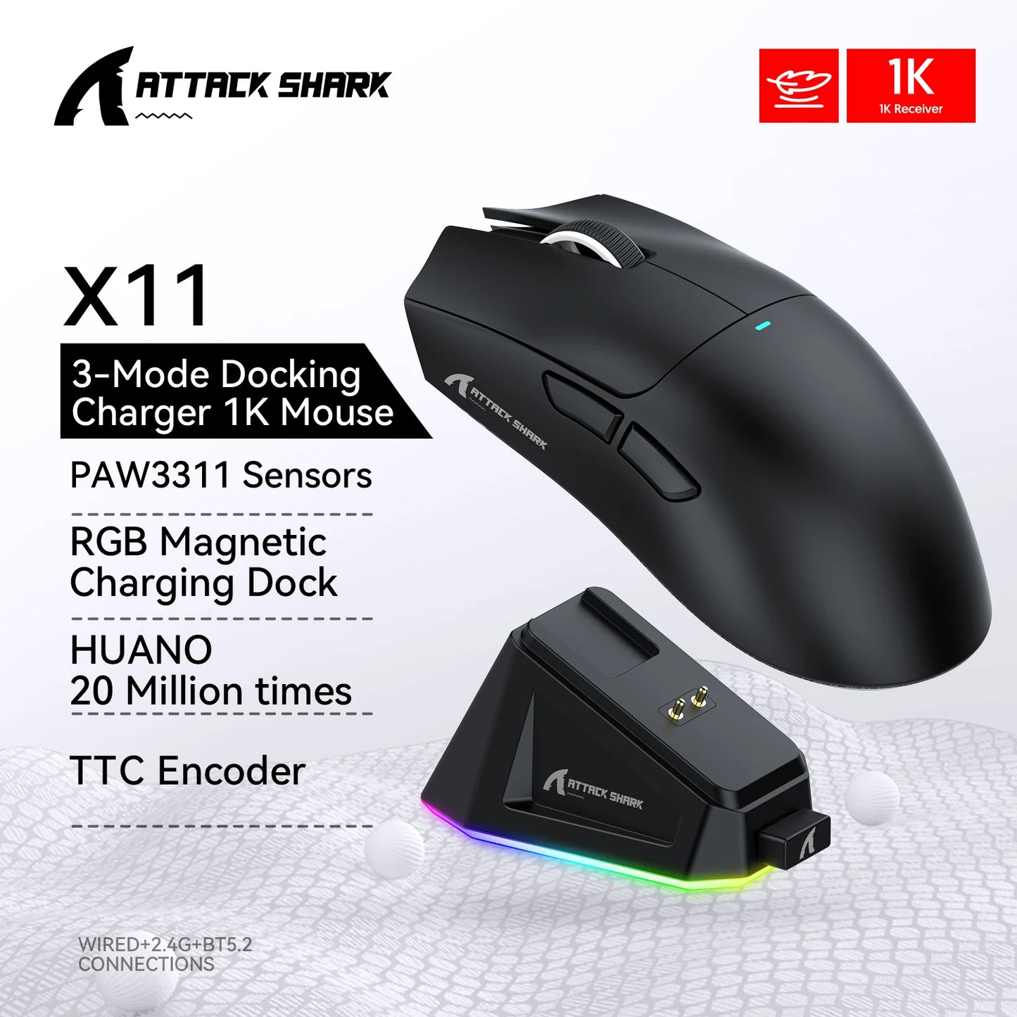 Attack Shark X11 - Wireless Mouse RGB Magnetic Charging