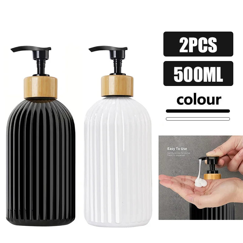 1/2 PCS 500ml Soap Dispenser with Bamboo Pump Refillable Shampoo Empty Bottle Kitchen Bathroom Hands Body Wash Lotion Container