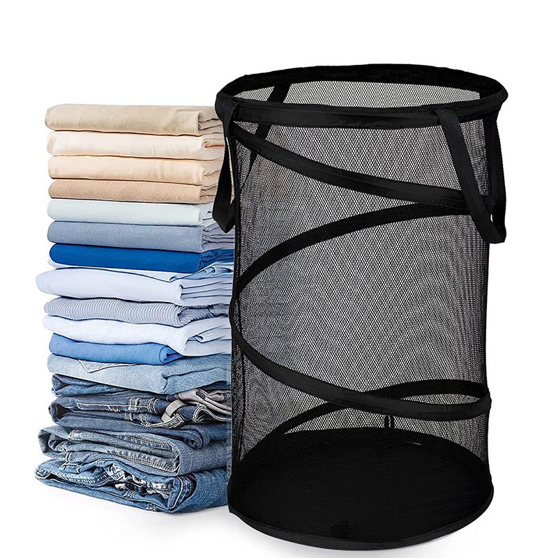 Dirty clothes storage basket cylindrical dirty clothes basket mesh yarn put clothes storage basket home large laundry basket