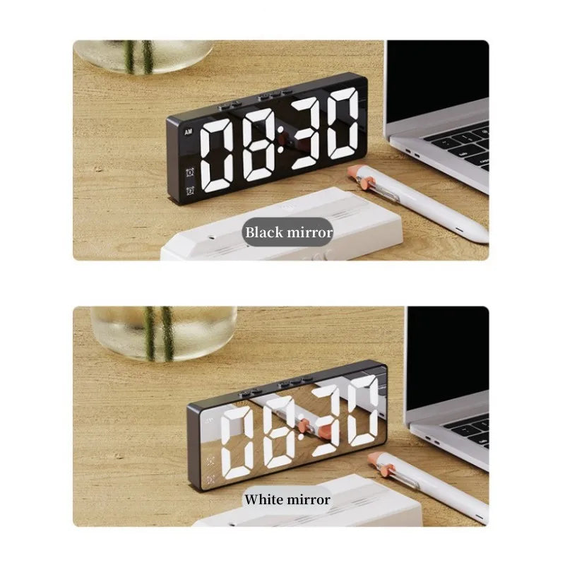 LED Alarm Clock - Electronic Student Digital Clock Voice Control Dual Snooze