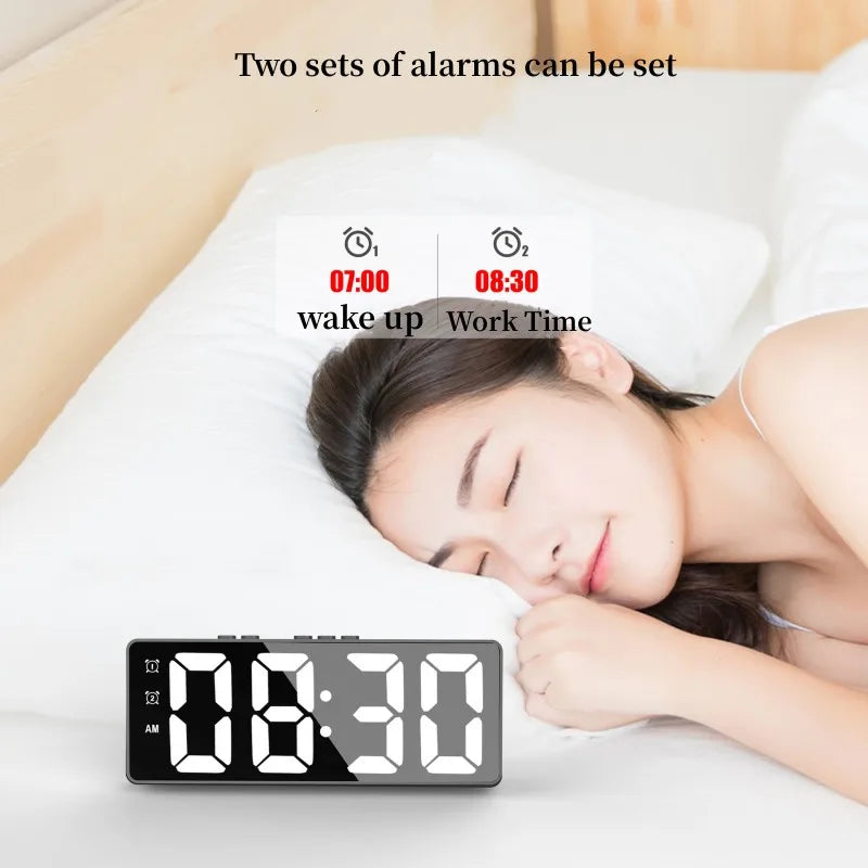 LED Alarm Clock - Electronic Student Digital Clock Voice Control Dual Snooze