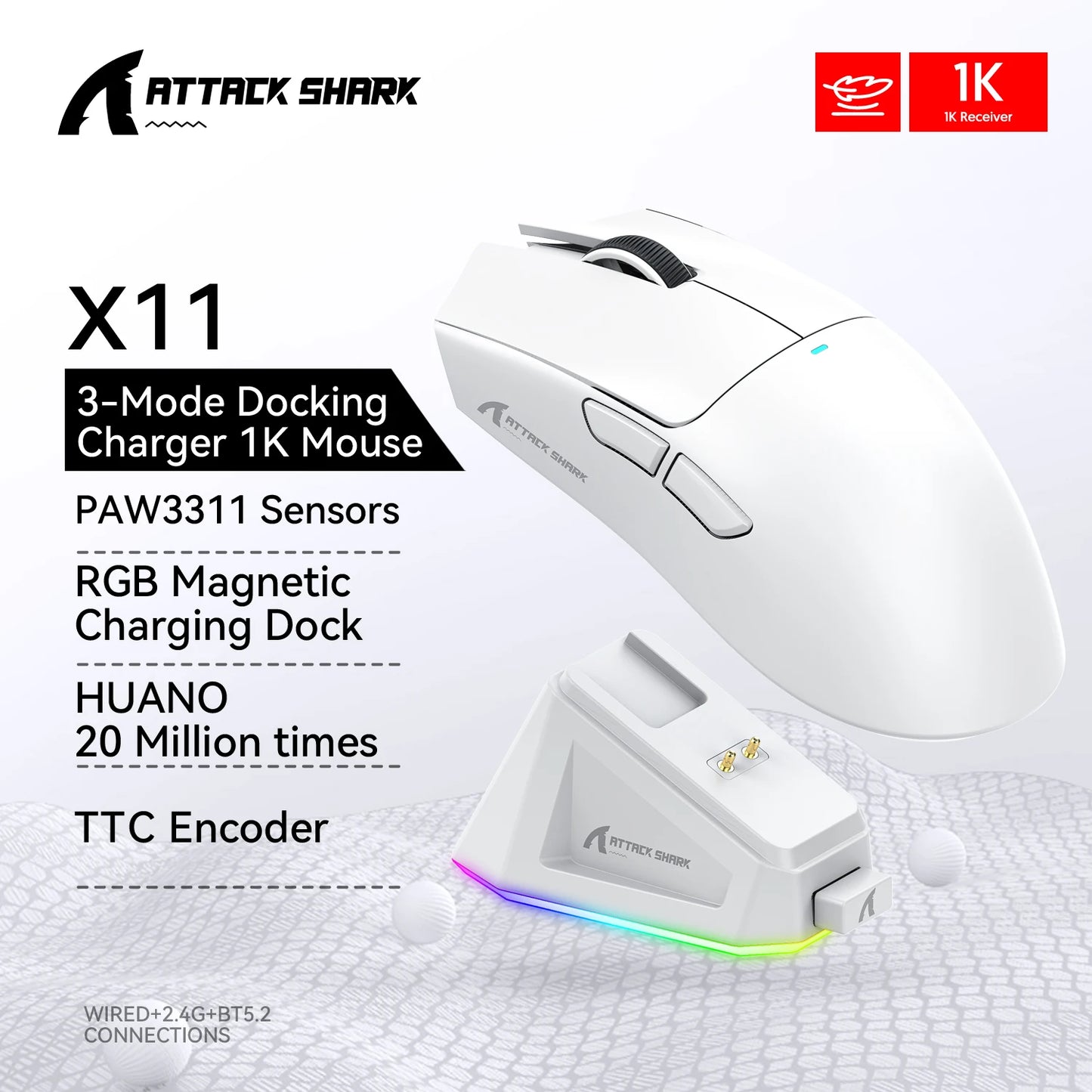 Attack Shark X11 - Wireless Mouse RGB Magnetic Charging