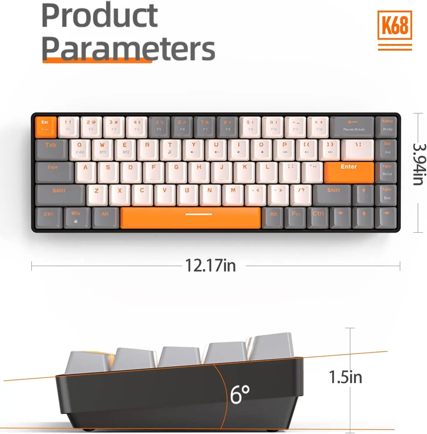 Hot-Swappable K68 - 60% Wireless Mechanical Keyboard Bluetooth Dual Mode