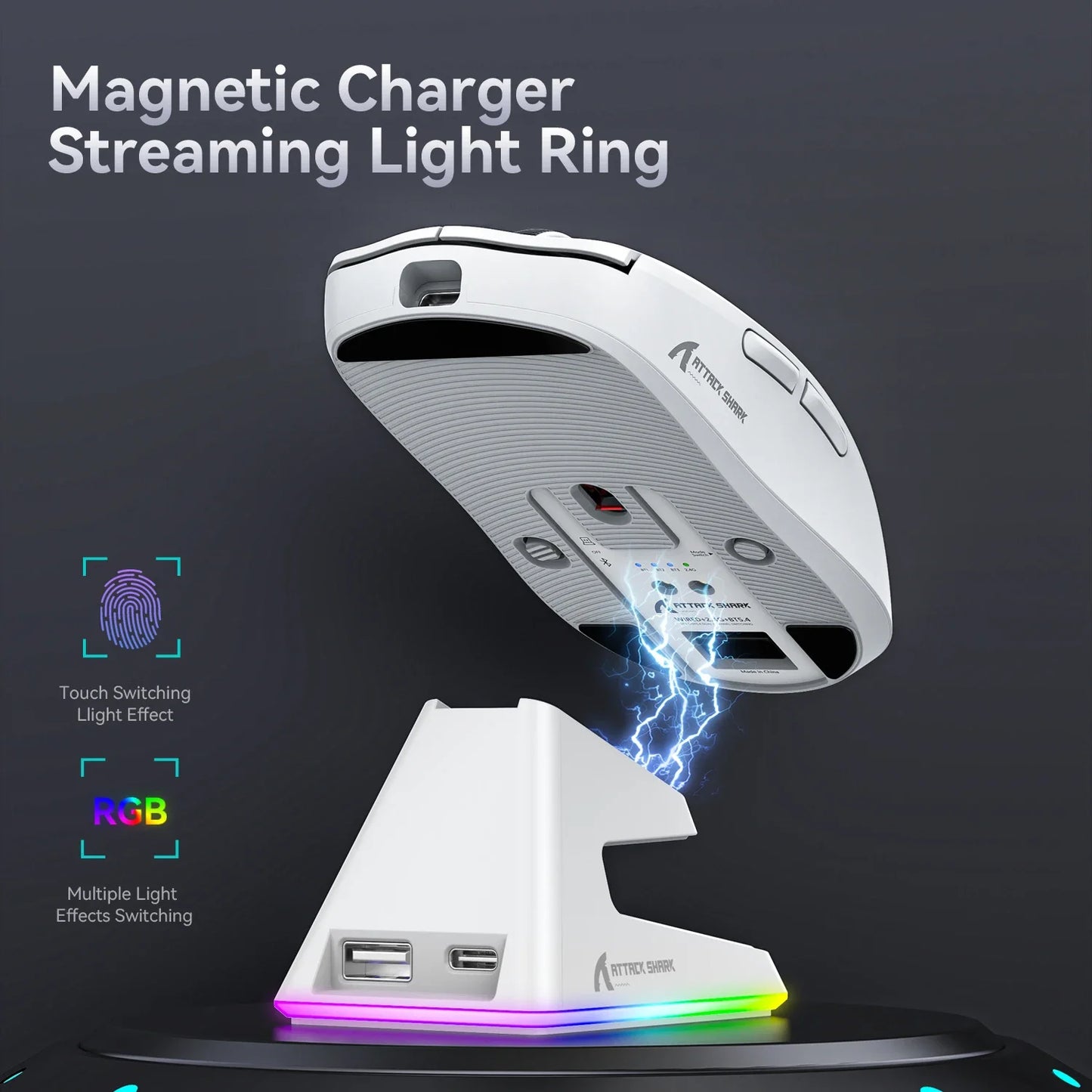 Attack Shark X6 - Tri-Mode Connection RGB Touch Magnetic Charging Base