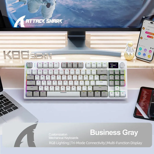 Hot-Swappable - K86 Wireless Hot-Swappable Mechanical Keyboard Bluetooth/2.4g With Display Screen and Volume Rotary Button for Games and Work