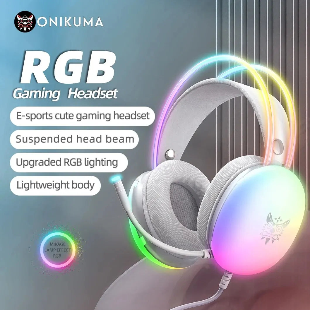 ONIKUMA Gaming Headset - FULL RGB Light Design Headphones with Mic Headphone