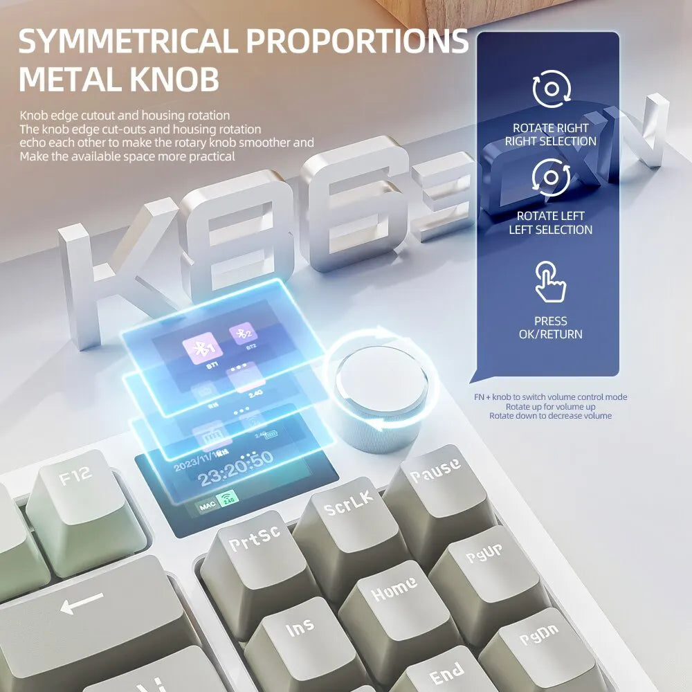 Hot-Swappable - K86 Wireless Hot-Swappable Mechanical Keyboard Bluetooth/2.4g With Display Screen and Volume Rotary Button for Games and Work