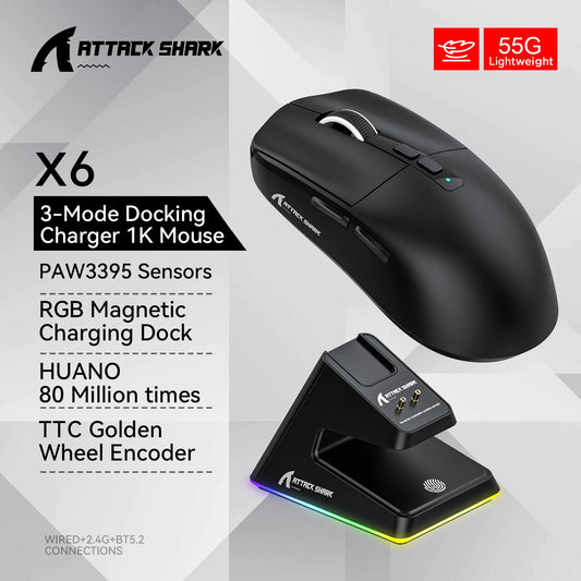 Attack Shark X6 - Tri-Mode Connection RGB Touch Magnetic Charging Base