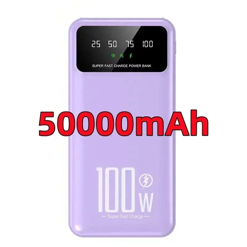 50000mAh Portable High Capacity 100W Quick Charging Power Bank External Battery Pack Mobile Power For iPhone Huawei Samsung