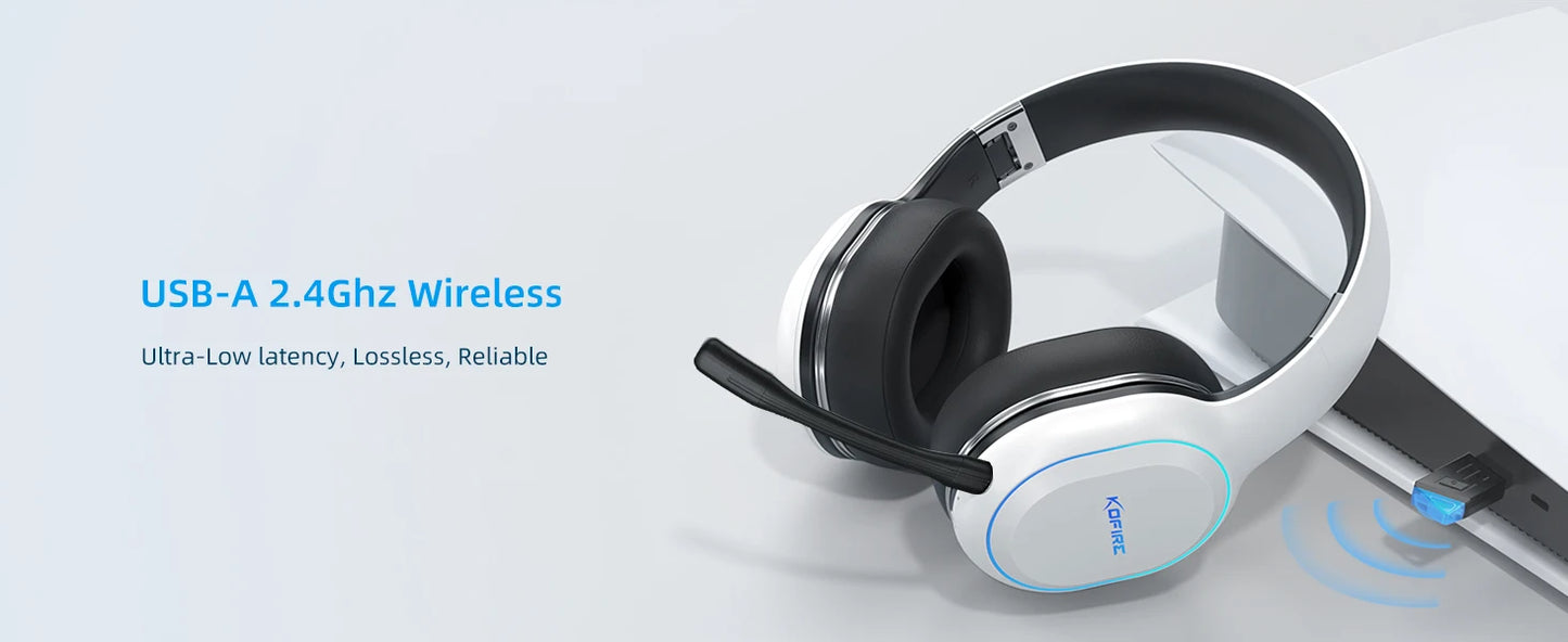 KOFIRE UG-05 2.4GHz / Wireless Bluetooth Gaming Headset for PC, Dynamic EQ Ultra-Low Latency, 30H Playtime with Microphone