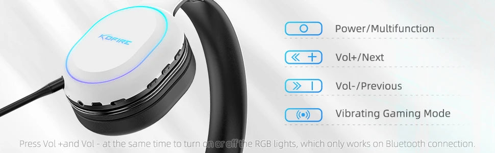 KOFIRE UG-05 2.4GHz / Wireless Bluetooth Gaming Headset for PC, Dynamic EQ Ultra-Low Latency, 30H Playtime with Microphone