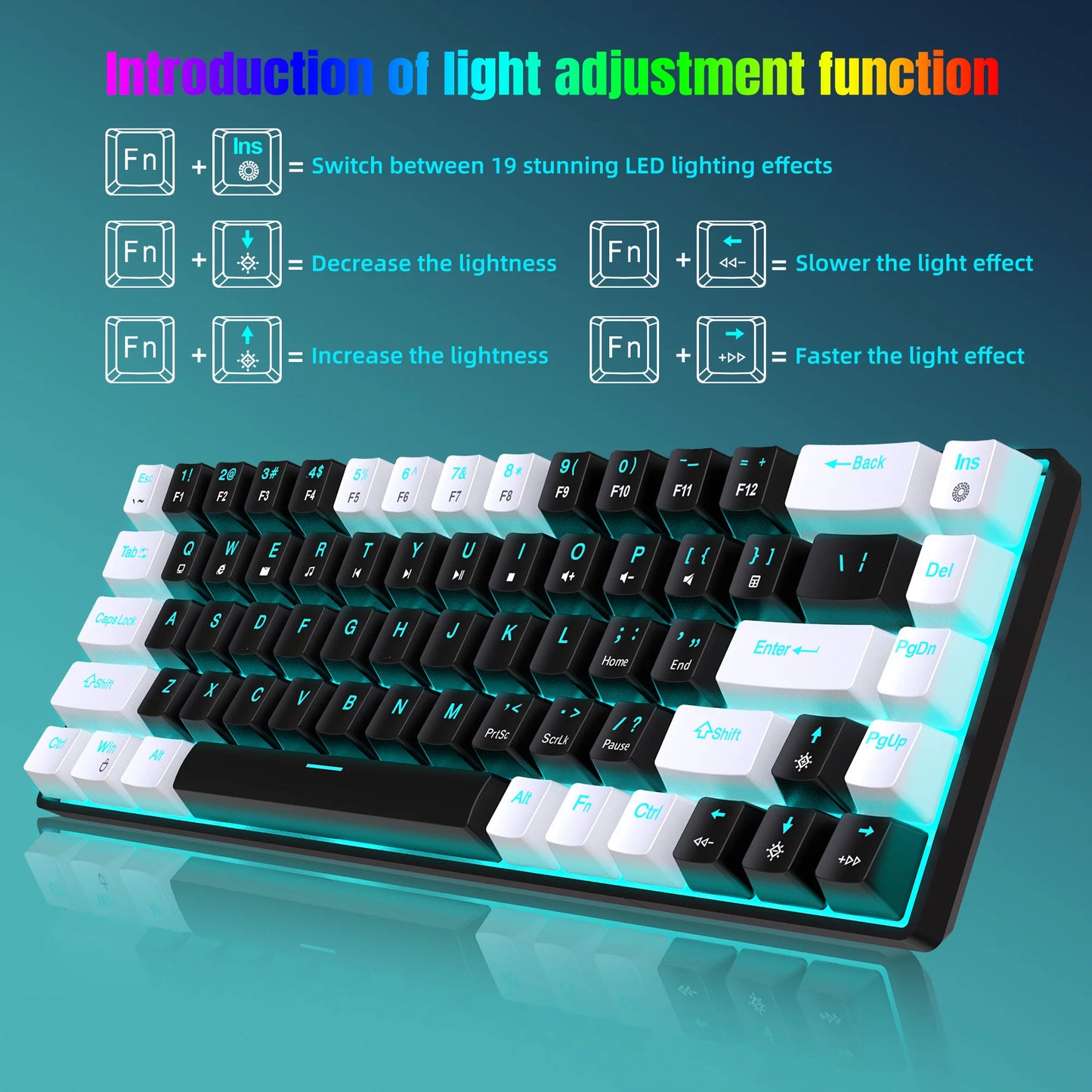 Hot Swap - 68 Tasten Mechanische Tastatur Ergonomische RGB Hintergrundbeleuchtung LED Blau Schalter Gaming