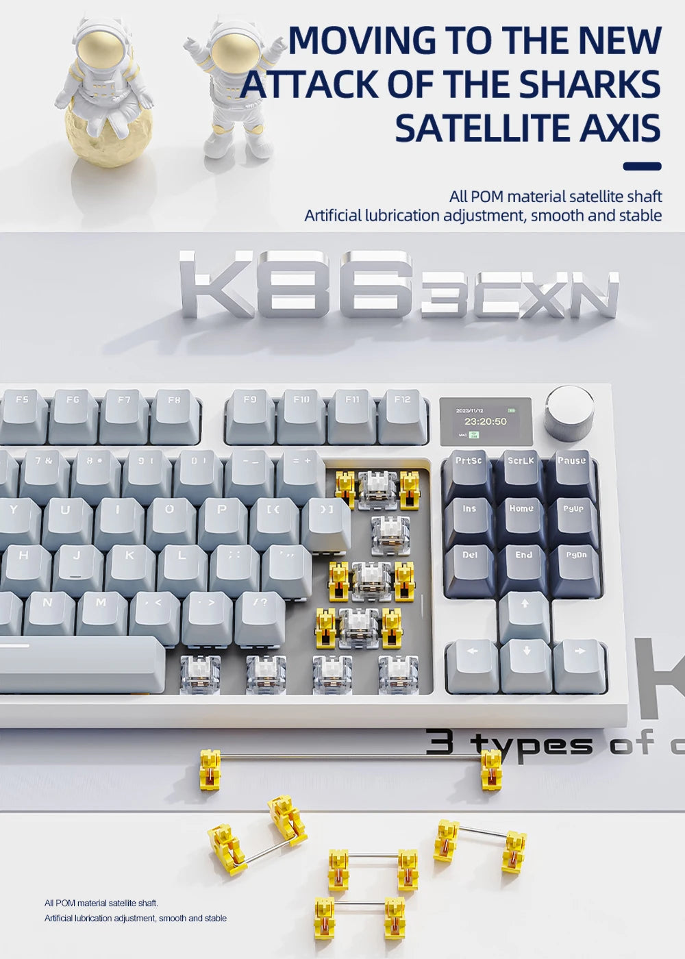 Hot-Swappable - K86 Wireless Hot-Swappable Mechanical Keyboard Bluetooth/2.4g With Display Screen and Volume Rotary Button for Games and Work