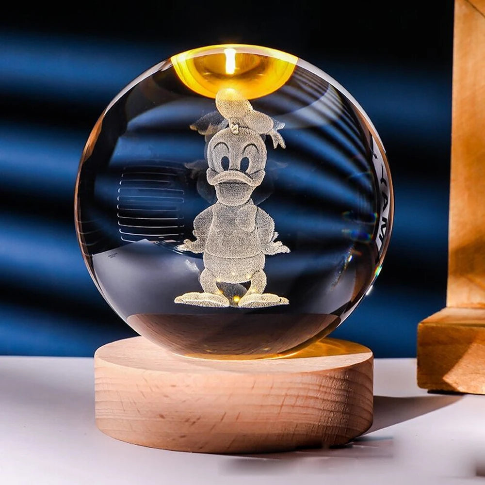 Hot 6cm 3D Crystal Ball Stitch Pikachu Wooden base with 6cm crystal ball Planet Night Light Laser Carving Children's Gifts