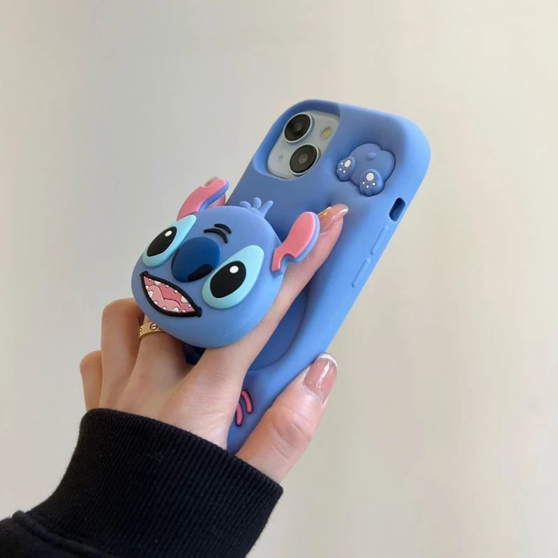 Niedlicher Stitch Head Grip Tok Holder aus weichem Silikon – Handyhülle für Apple iPhone (7–15)