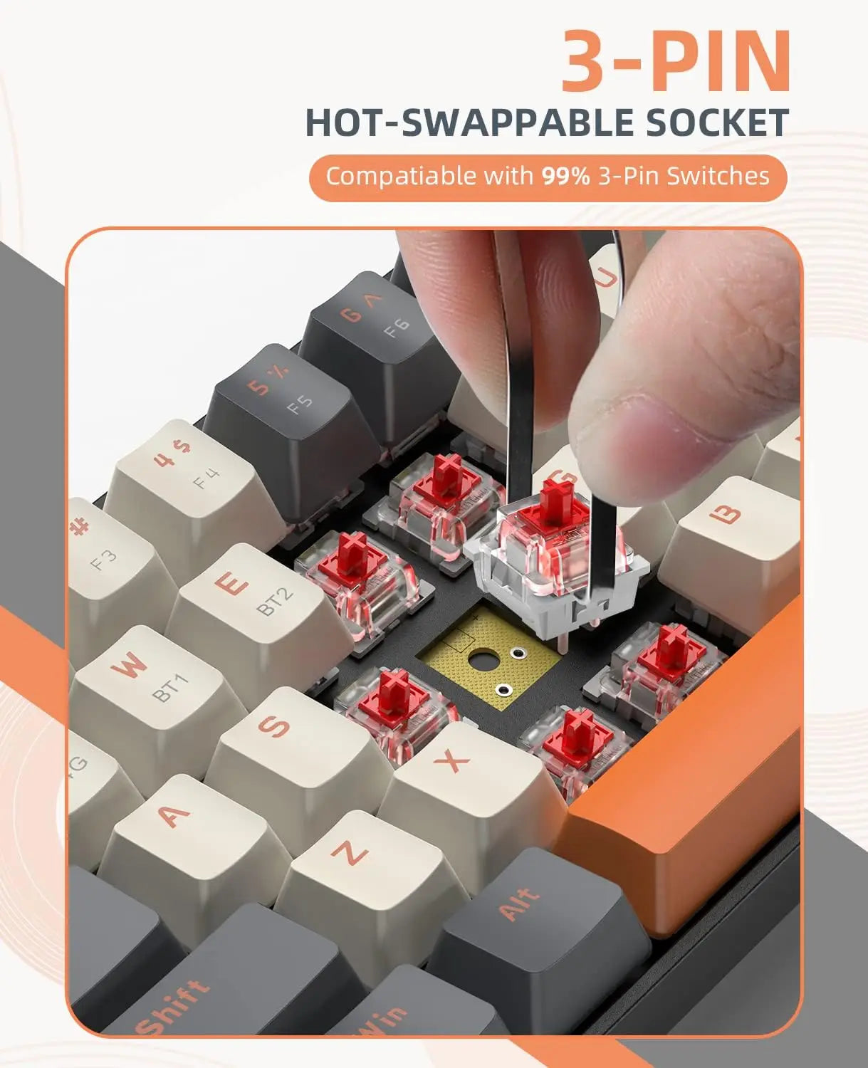 Hot-Swappable K68 - 60% Wireless Mechanical Keyboard Bluetooth Dual Mode