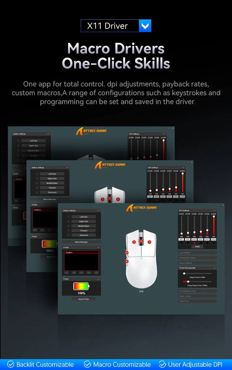 Attack Shark X11 - Wireless Mouse RGB Magnetic Charging