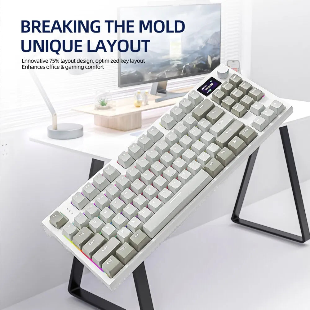 Hot-Swappable - K86 Wireless Hot-Swappable Mechanical Keyboard Bluetooth/2.4g With Display Screen and Volume Rotary Button for Games and Work