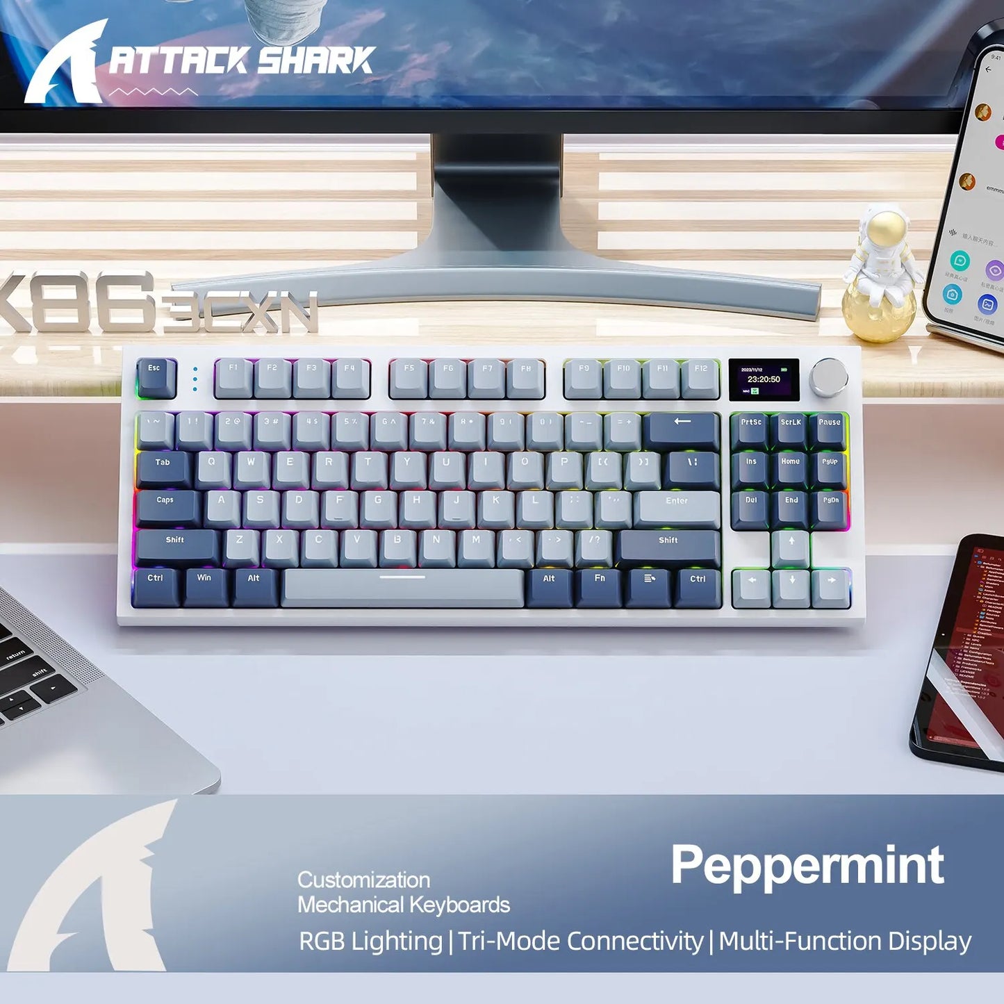 Hot-Swappable - K86 Wireless Hot-Swappable Mechanical Keyboard Bluetooth/2.4g With Display Screen and Volume Rotary Button for Games and Work