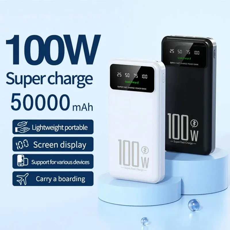 50000mAh Portable High Capacity 100W Quick Charging Power Bank External Battery Pack Mobile Power For iPhone Huawei Samsung