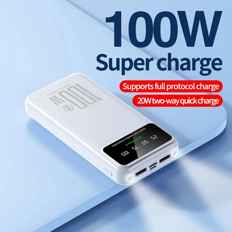 50000mAh Portable High Capacity 100W Quick Charging Power Bank External Battery Pack Mobile Power For iPhone Huawei Samsung