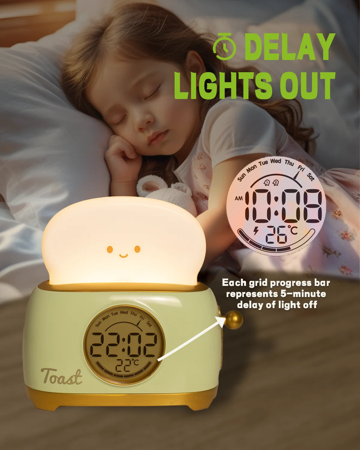 Kid Alarm Clock - LED Night Light Digital Clock