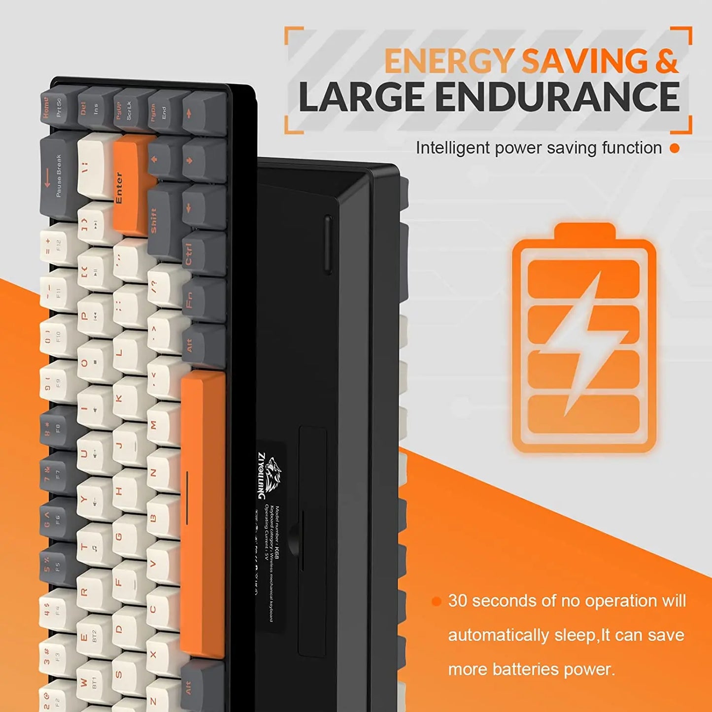 Hot-Swappable K68 - 60% Wireless Mechanical Keyboard Bluetooth Dual Mode