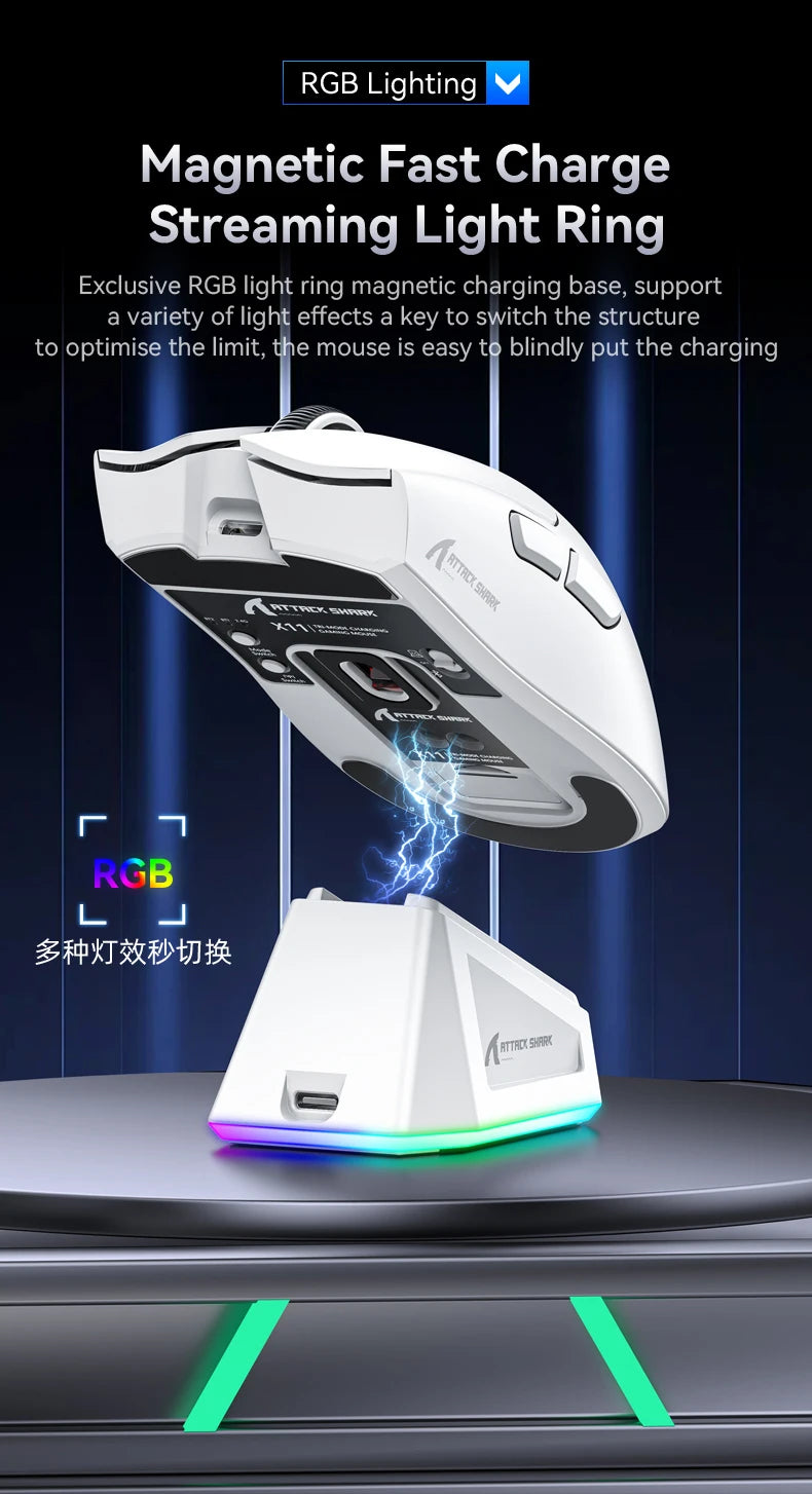 Attack Shark X11 - Wireless Mouse RGB Magnetic Charging