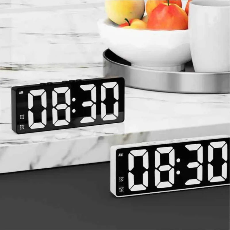 LED Alarm Clock - Electronic Student Digital Clock Voice Control Dual Snooze