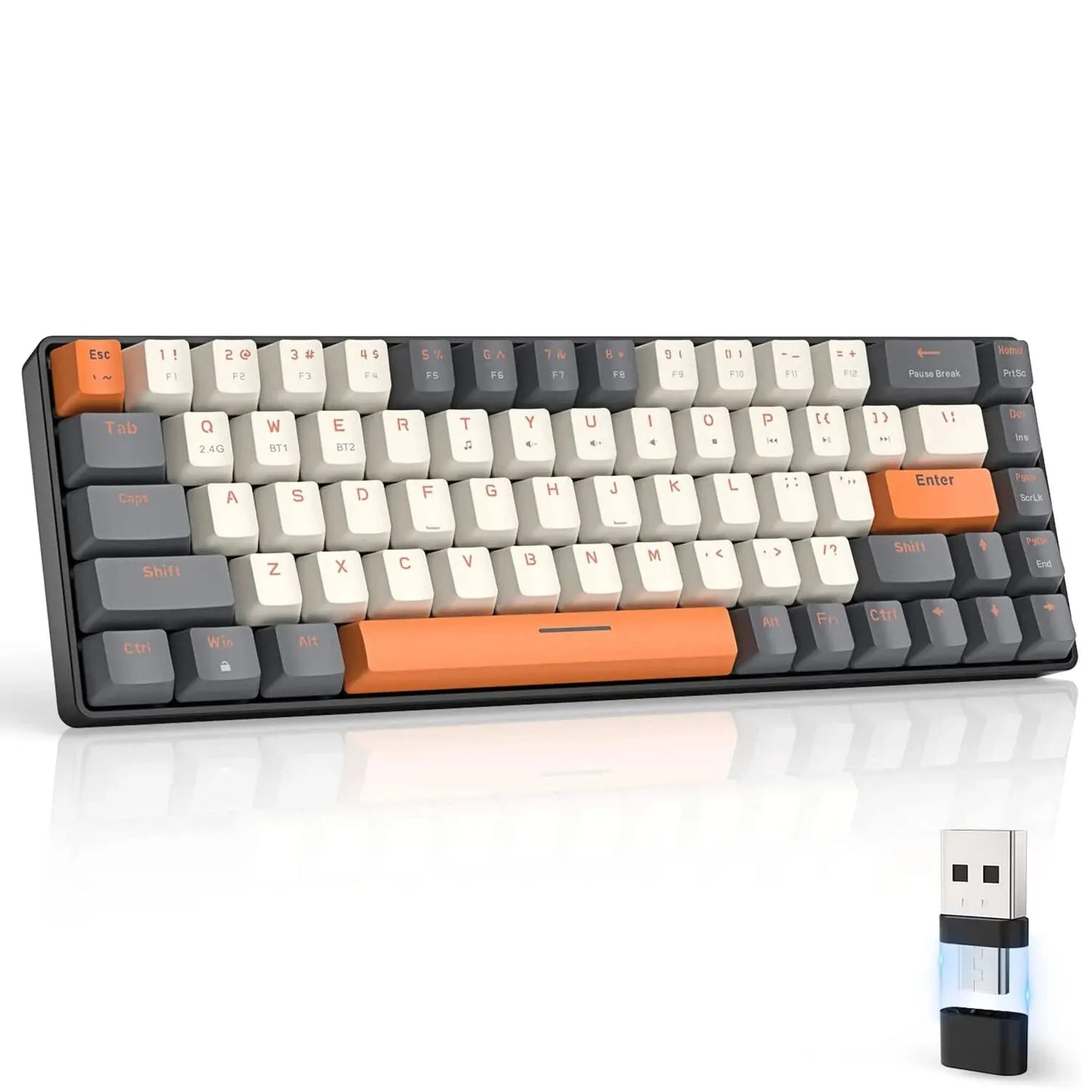 Hot-Swappable K68 - 60% Wireless Mechanical Keyboard Bluetooth Dual Mode