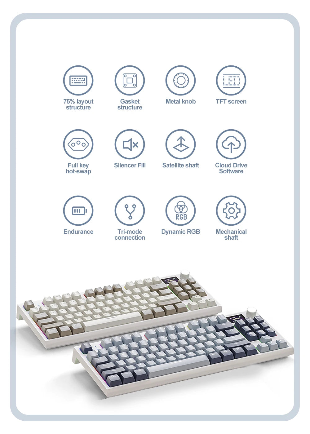 Hot-Swappable - K86 Wireless Hot-Swappable Mechanical Keyboard Bluetooth/2.4g With Display Screen and Volume Rotary Button for Games and Work