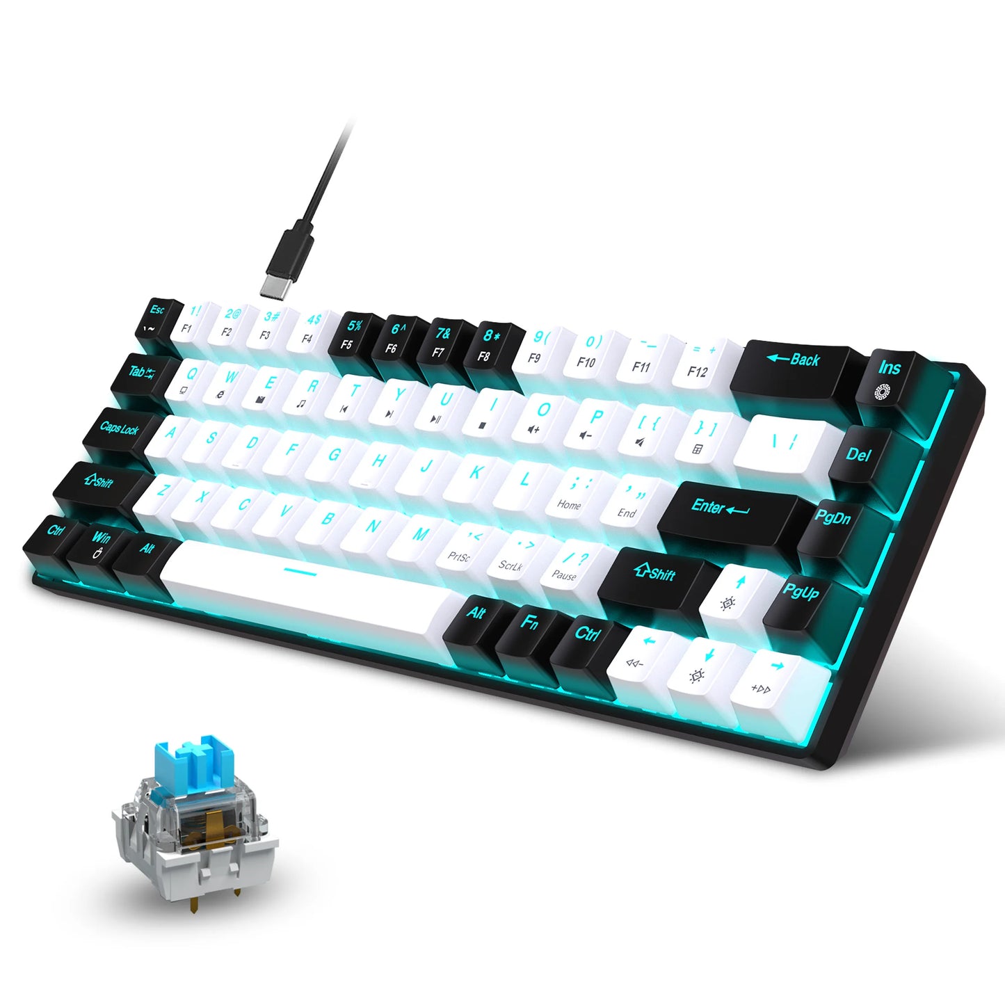 Hot Swap - 68 Tasten Mechanische Tastatur Ergonomische RGB Hintergrundbeleuchtung LED Blau Schalter Gaming