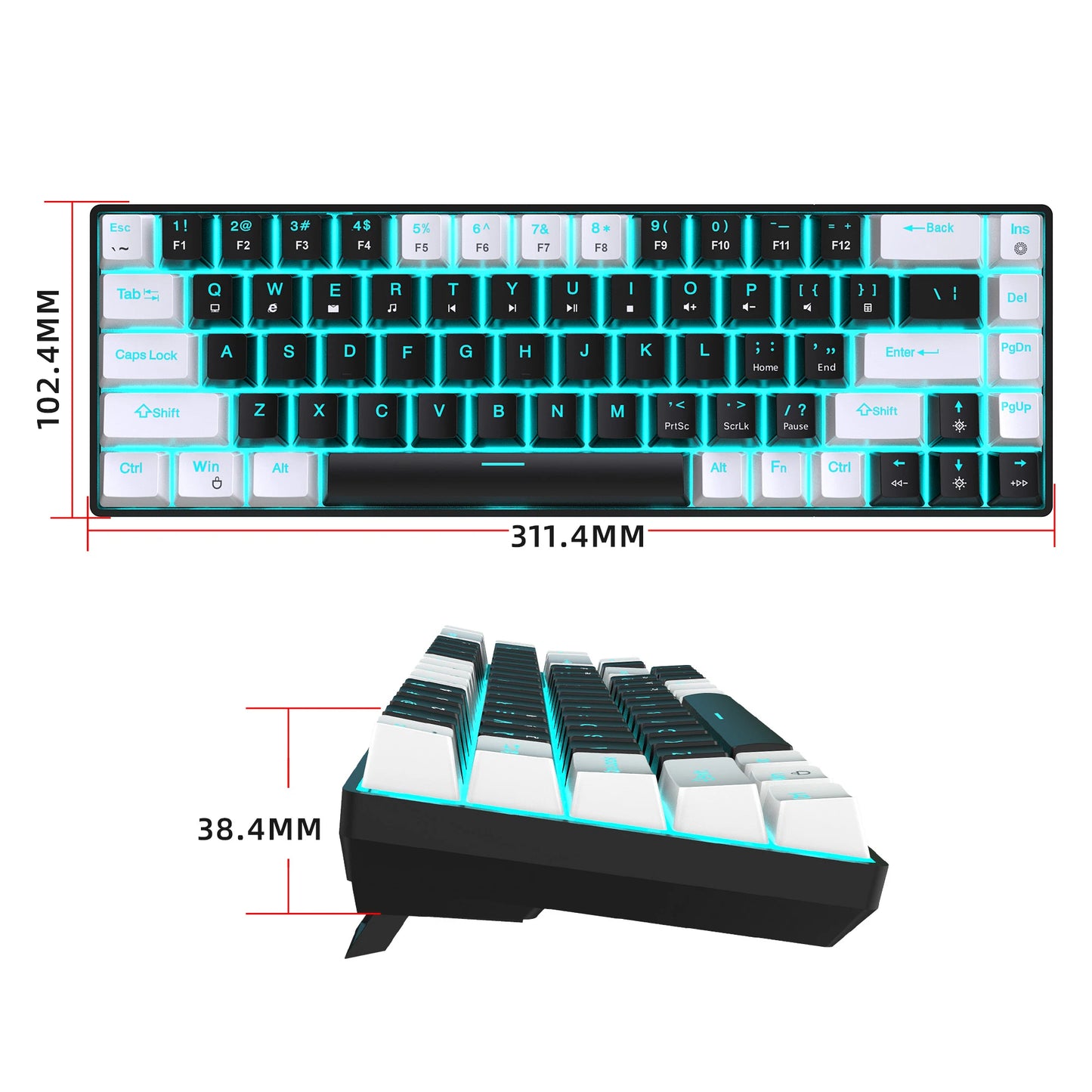 Hot Swap - 68 Tasten Mechanische Tastatur Ergonomische RGB Hintergrundbeleuchtung LED Blau Schalter Gaming